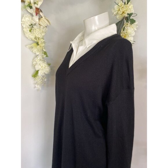 Rio & Rian Black Knit Midi Sweater Sz L Dress with Button Down White Blouse NWT - Picture 4 of 16